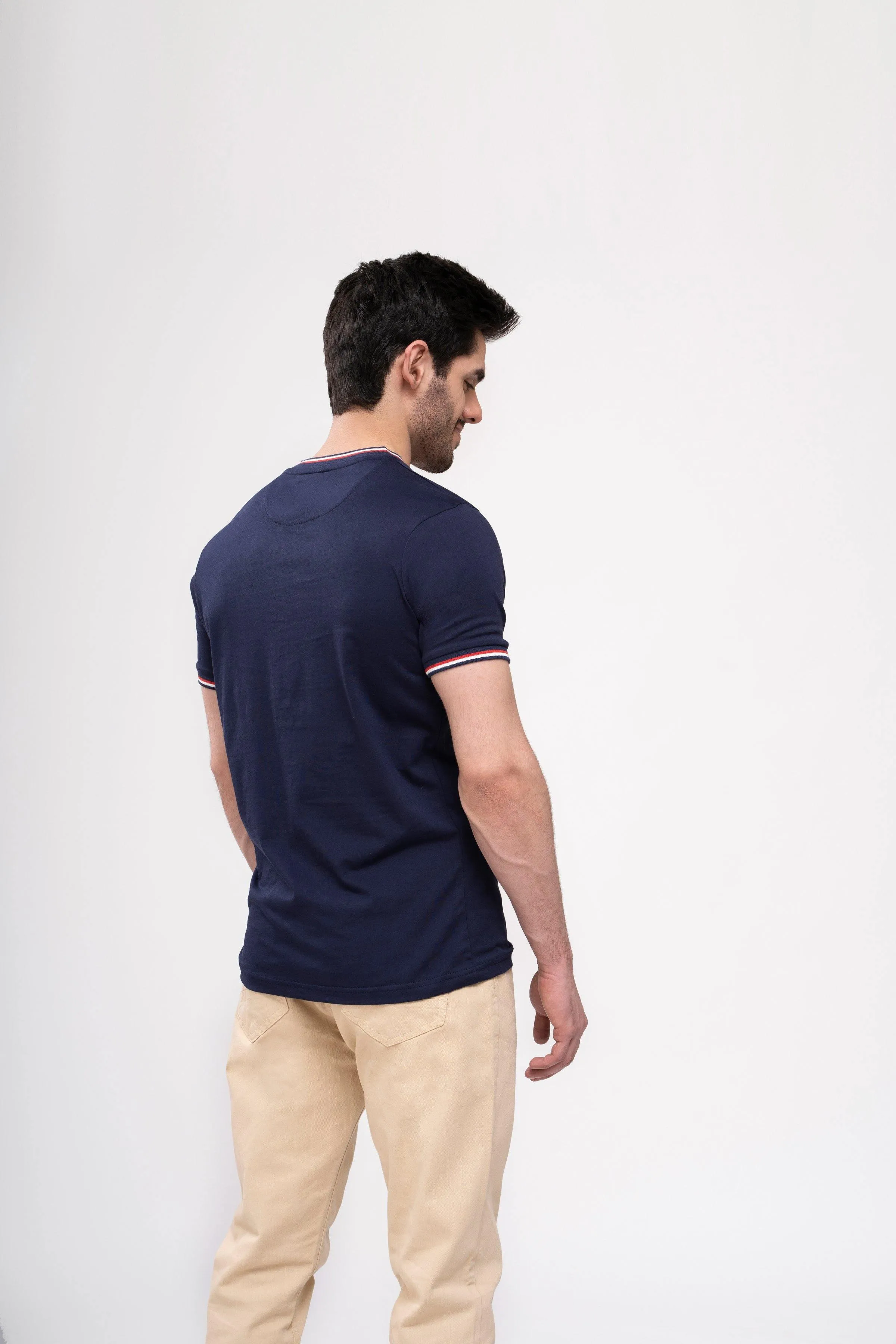 T SHIRT HENLEY TIPPING BAN NAVY