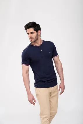 T SHIRT HENLEY TIPPING BAN NAVY