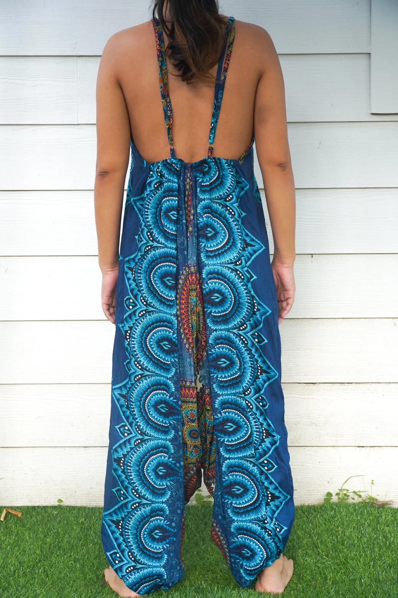 Teal Mandala Boho Hippie Jumpsuit Rompers