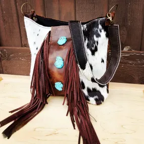 Tejas Leather Bucket Handbag w/ Turquoise Slab