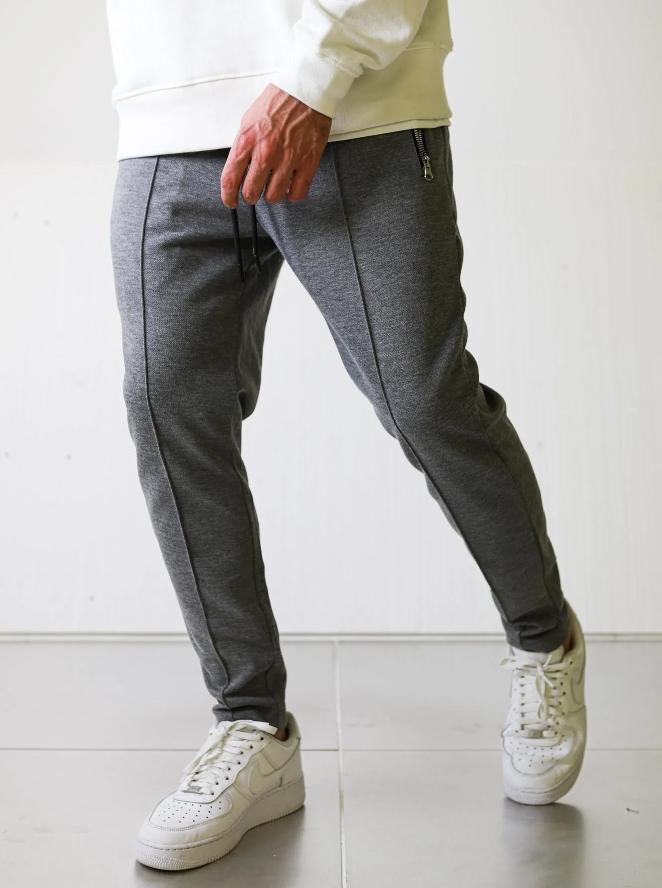 Textured Slim-fit Grey Trousers