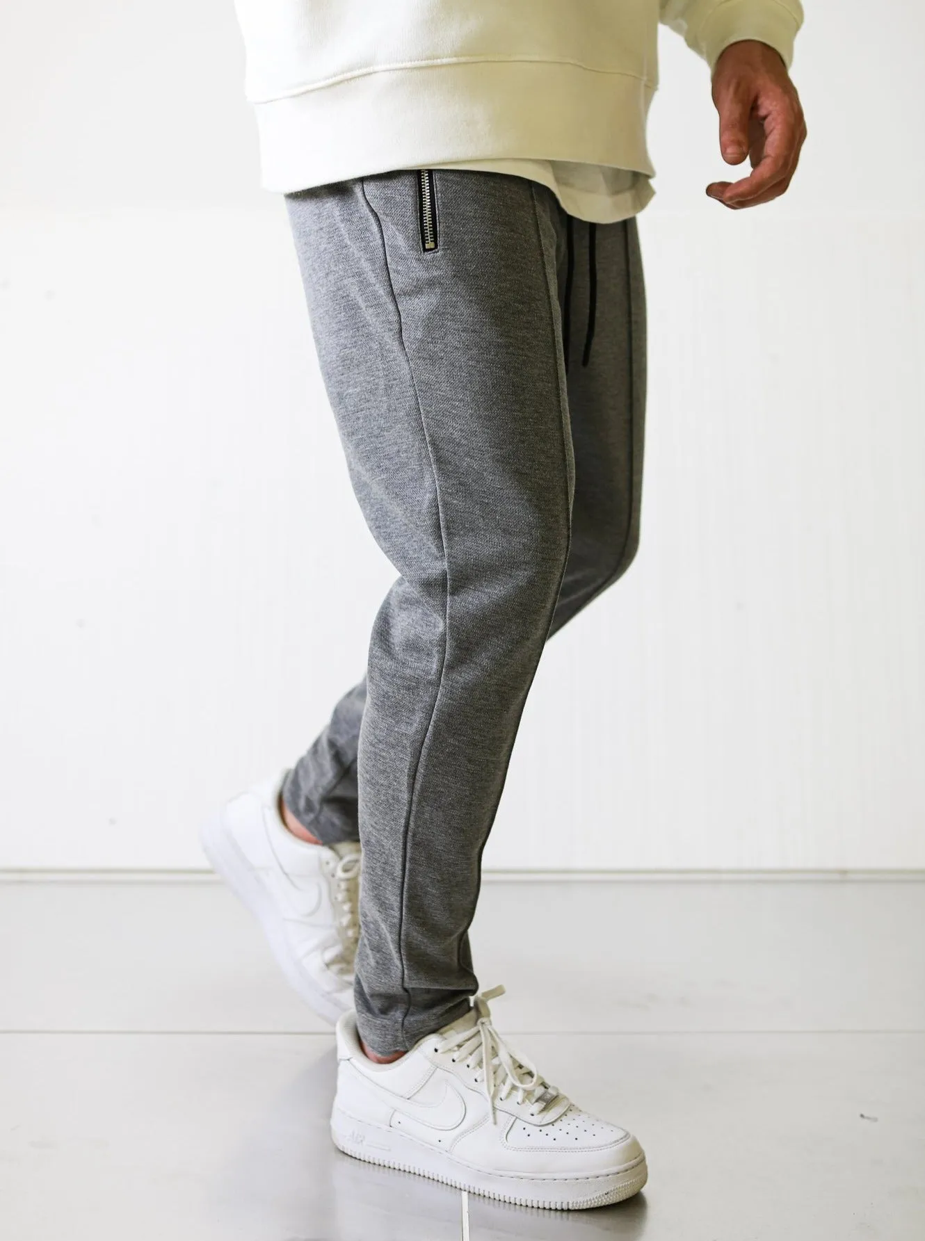 Textured Slim-fit Grey Trousers