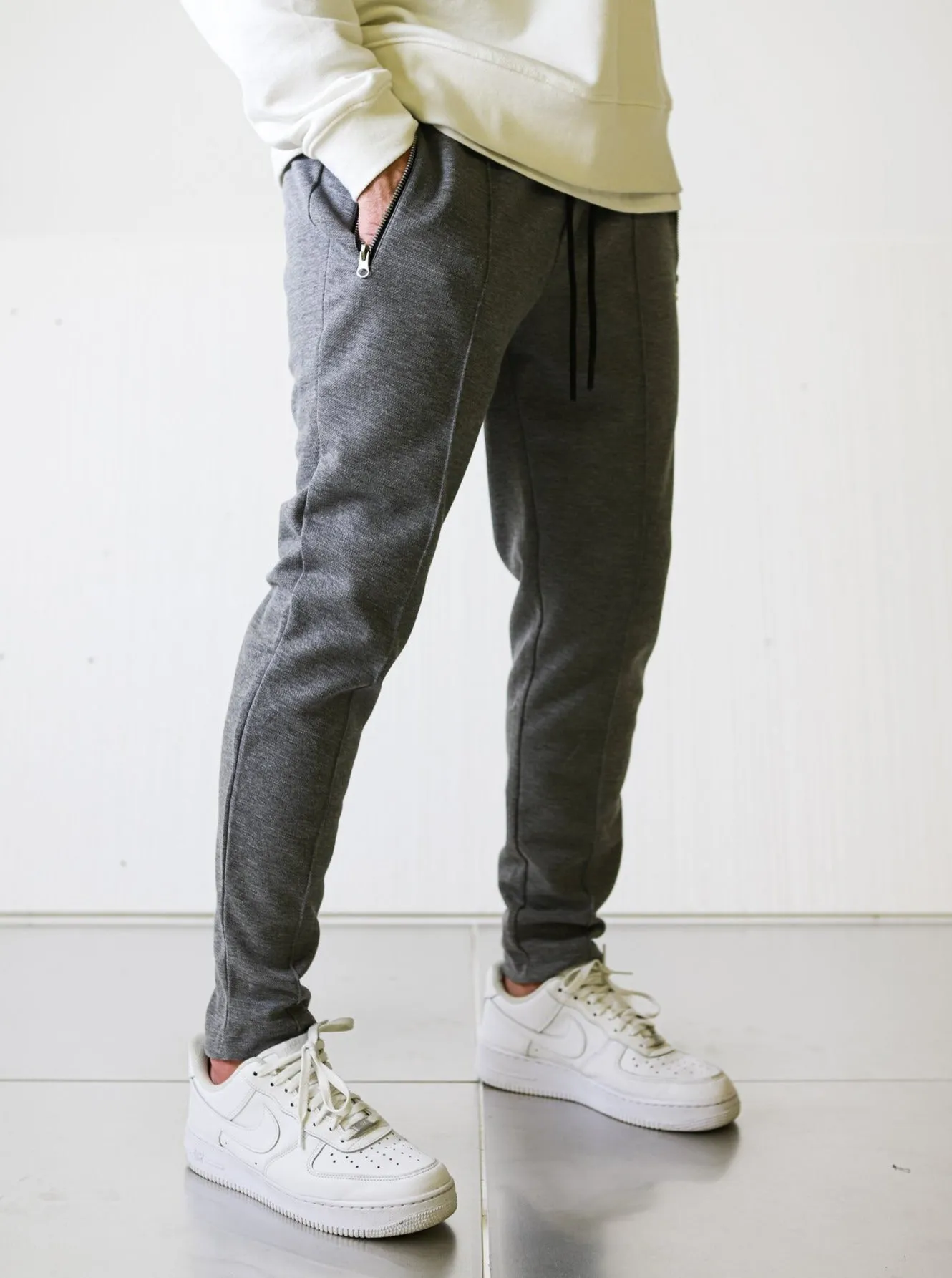 Textured Slim-fit Grey Trousers