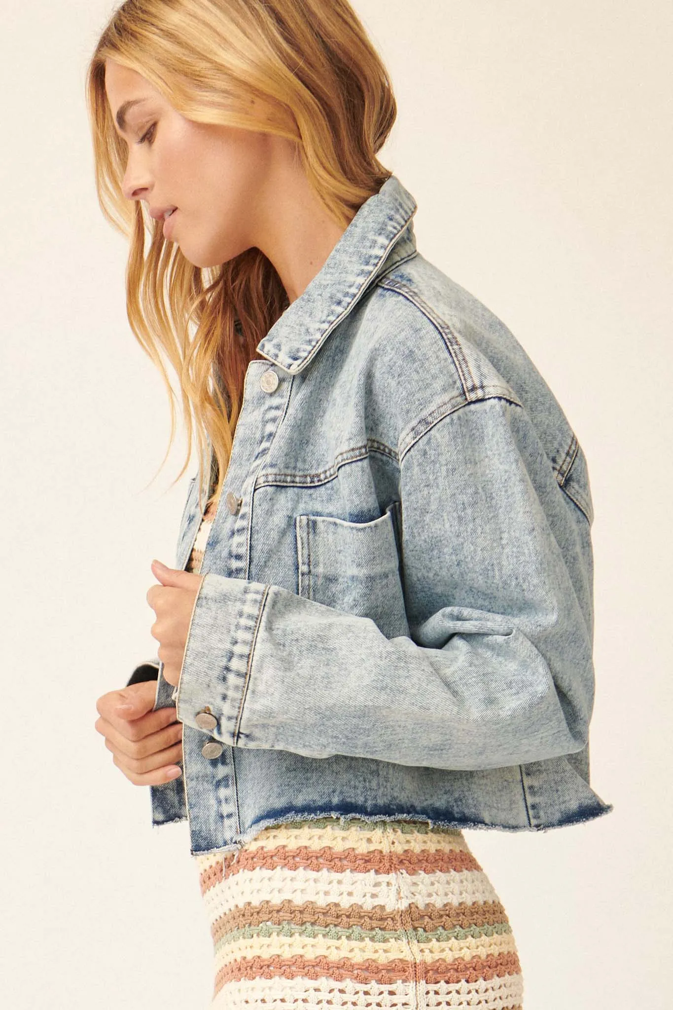 Too Much Fun Acid-Wash Cutoff Denim Jacket