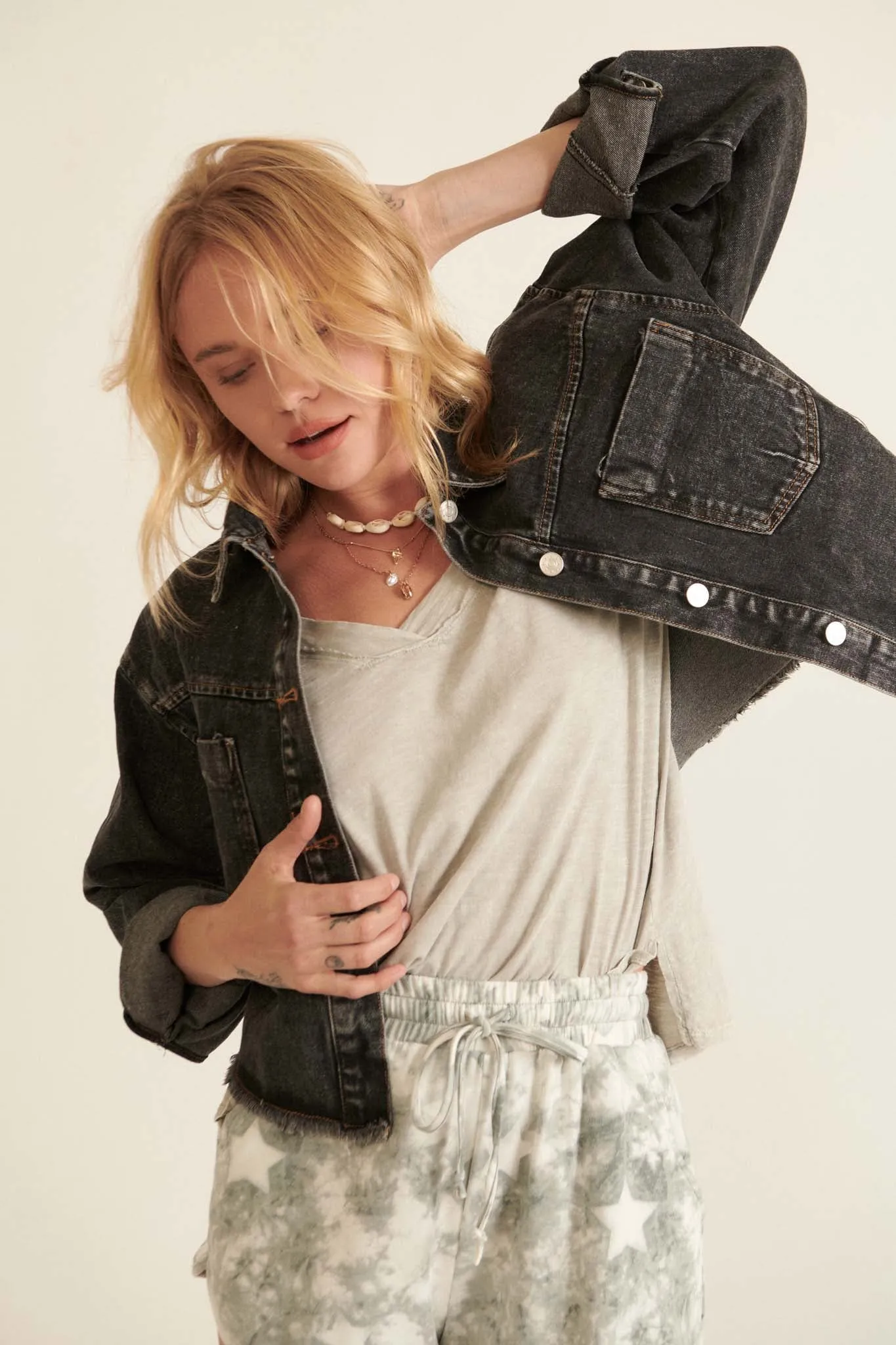 Too Much Fun Acid-Wash Cutoff Denim Jacket