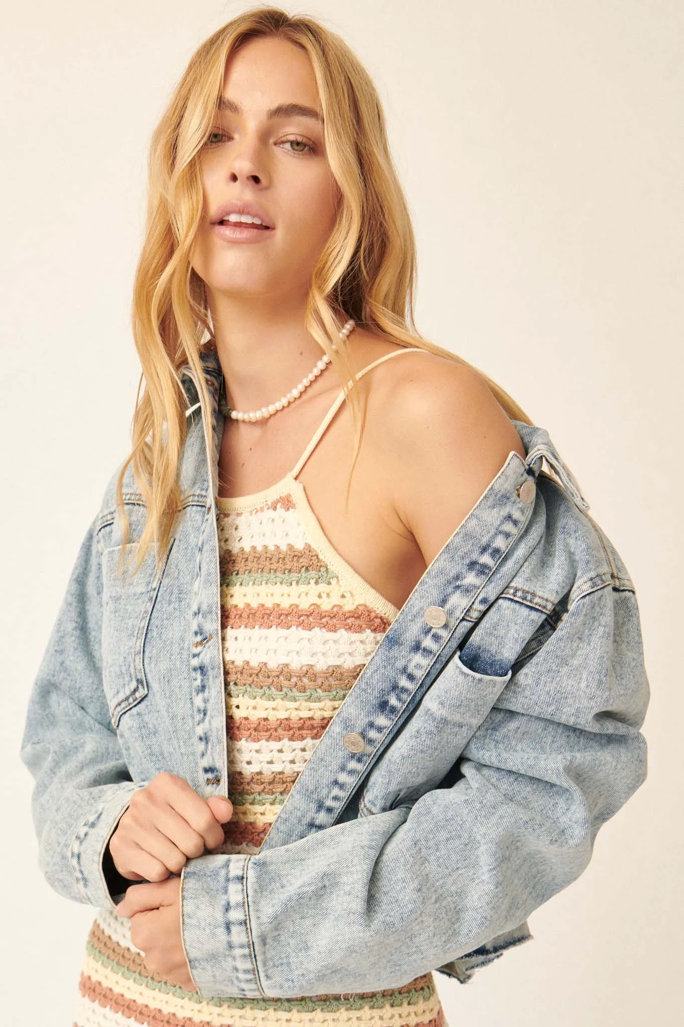 Too Much Fun Acid-Wash Cutoff Denim Jacket