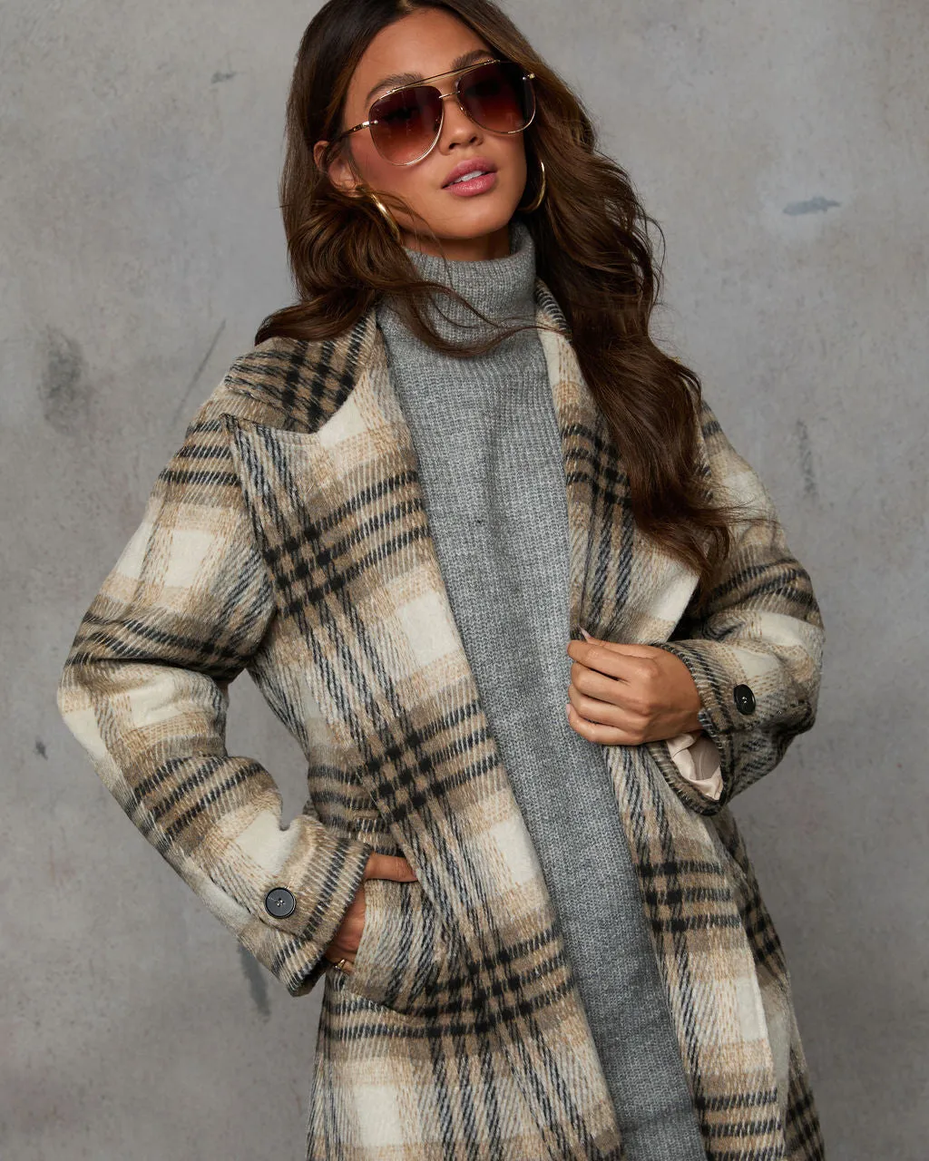 Town Stroll Plaid Trench Coat