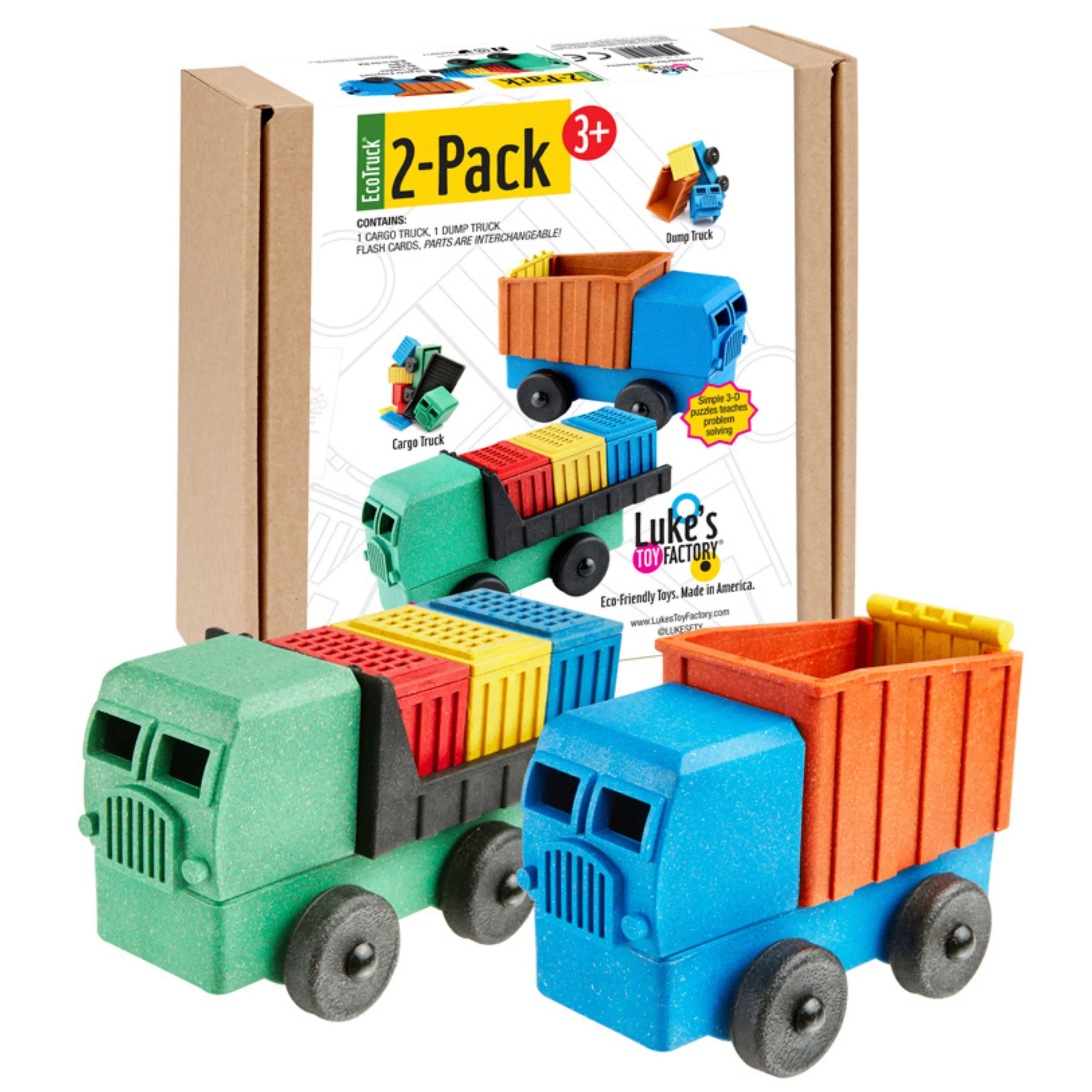 Toy Truck Play Set - 2 Pack of Cargo & Fire Truck Toys