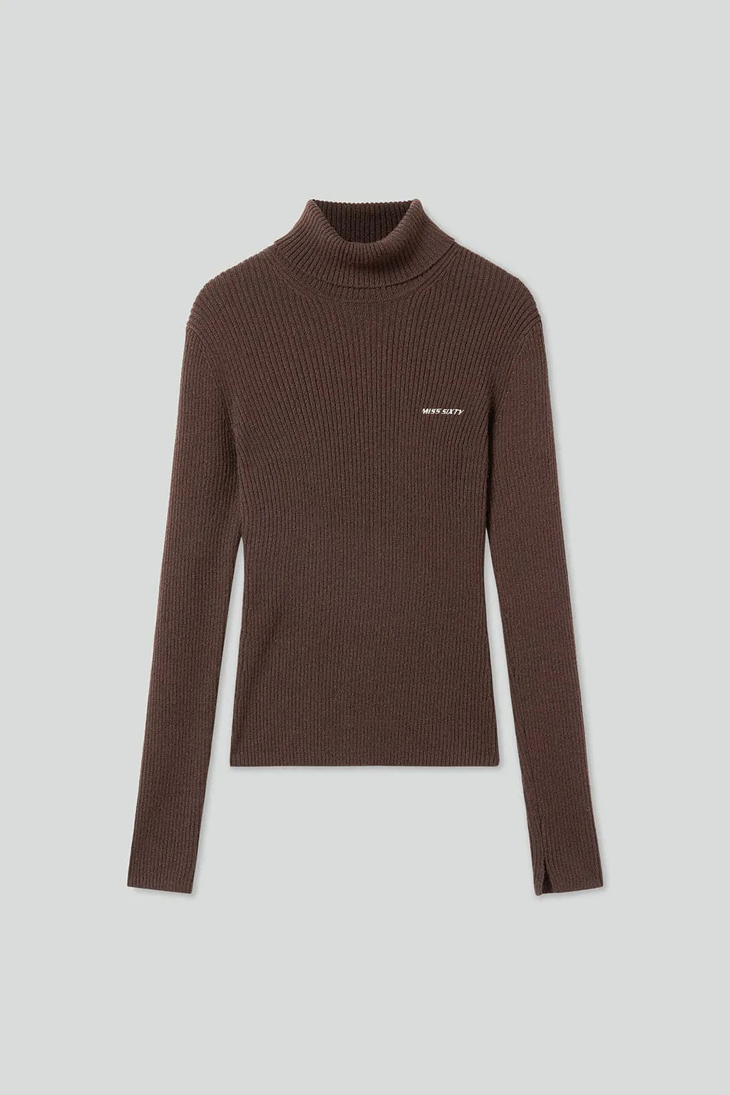 Turtleneck Wool Knit Top With Embroidered