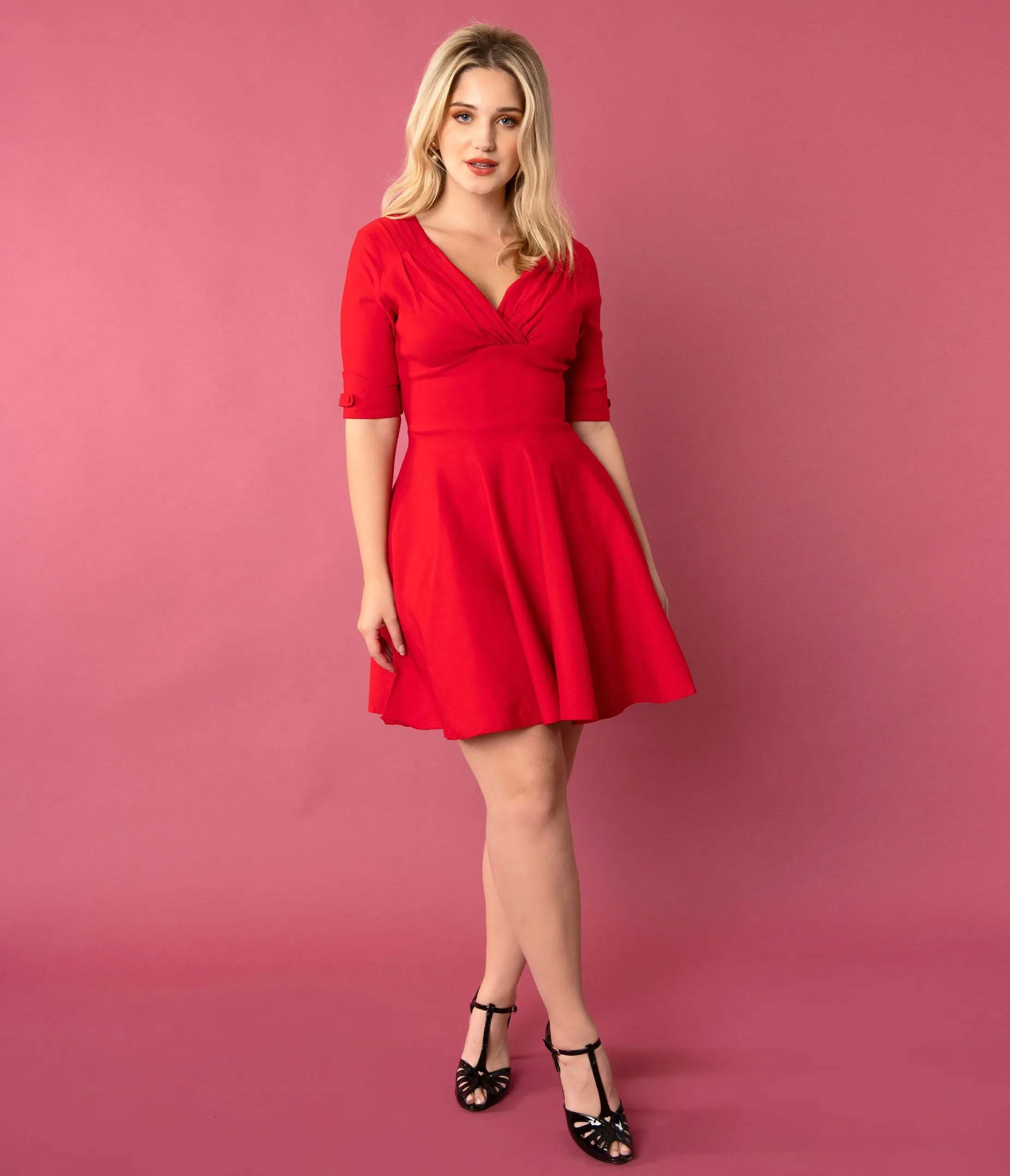 Unique Vintage 1950s Red Delores Fit & Flare Dress