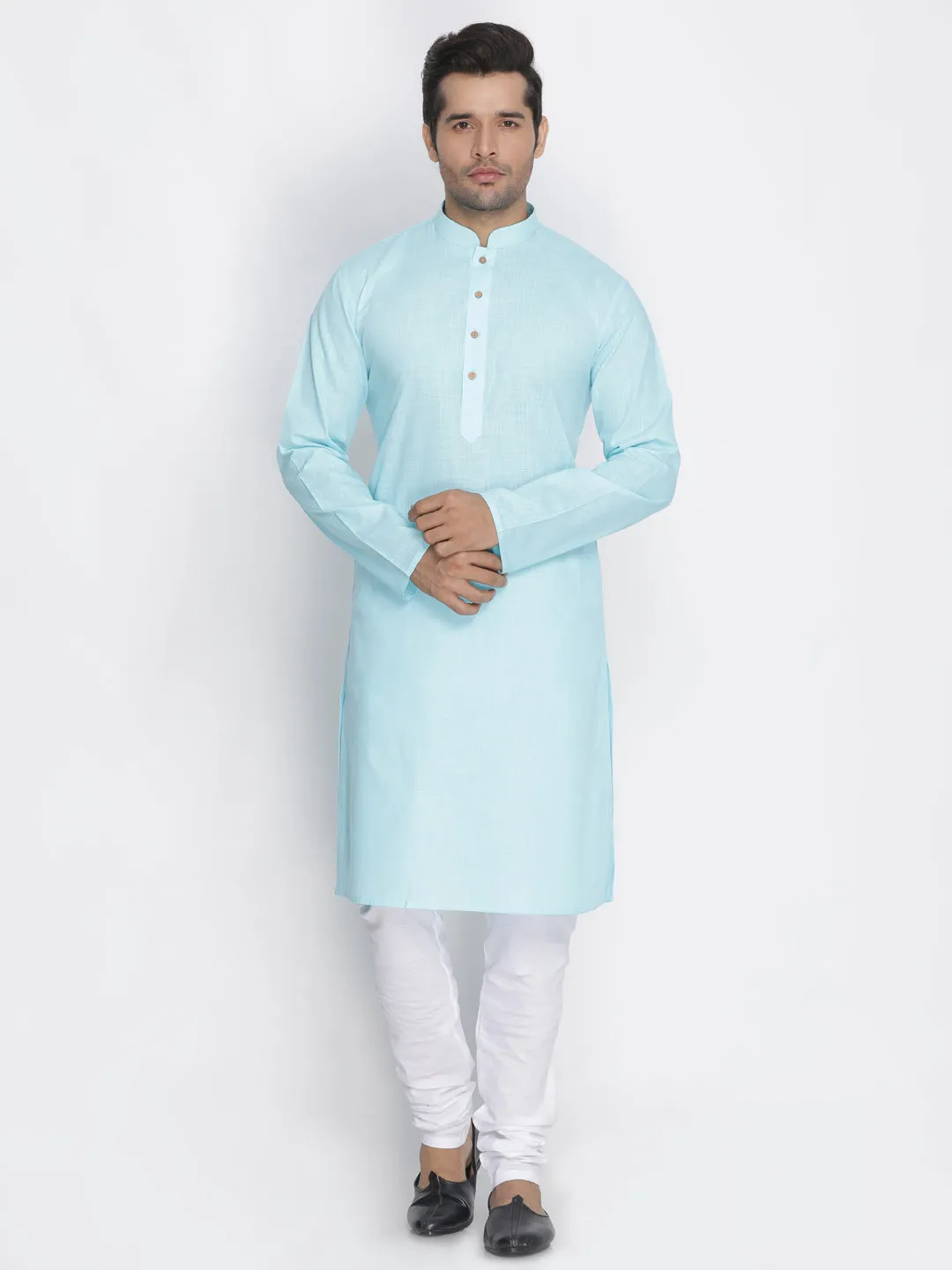 VASTRAMAY Aqua Blue Cotton Baap Beta Kurta Pyjama Set