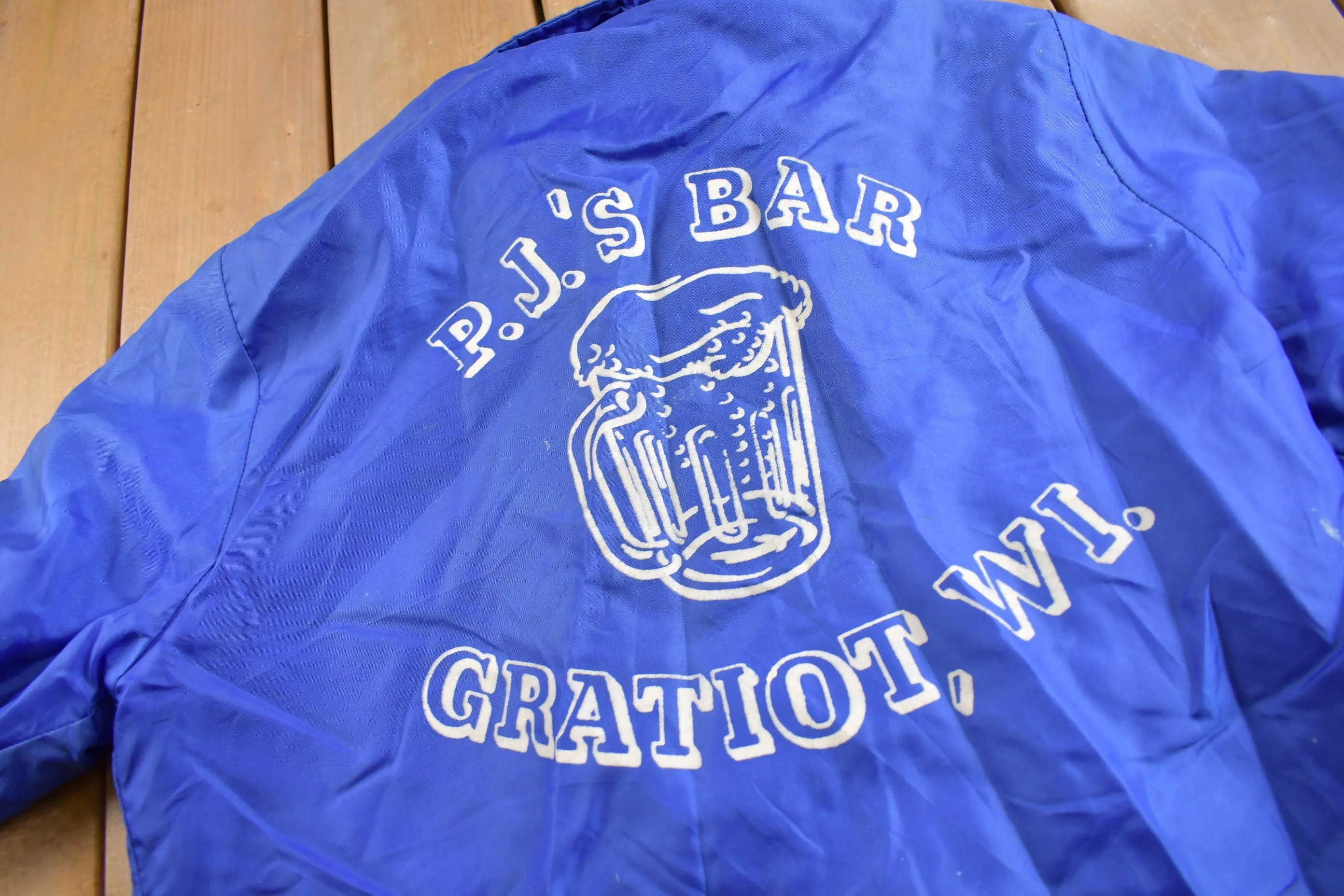 Vintage 1980s P.J.'s Bar Gratiot WI Fleece Lined Windbreaker Jacket