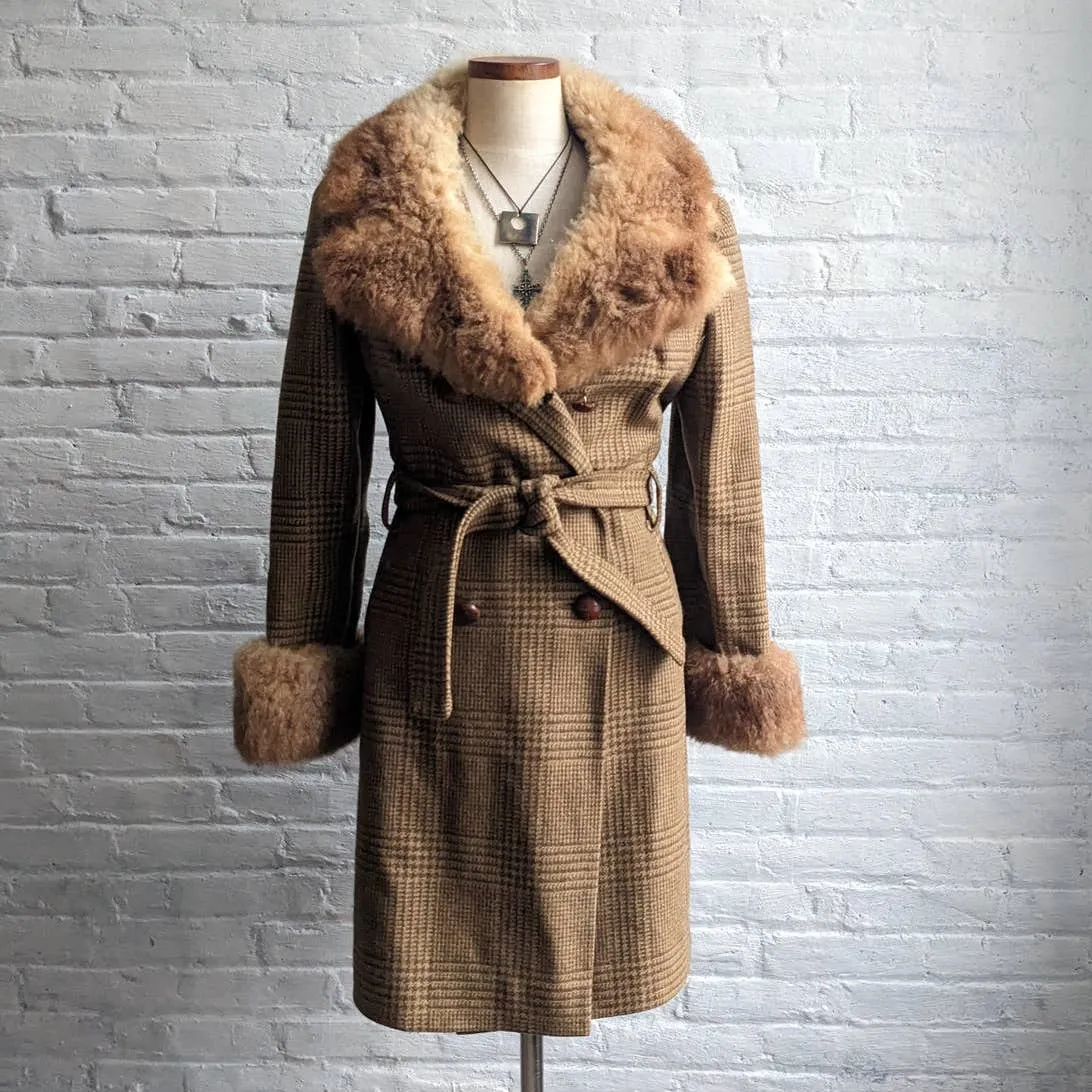 Vintage Penny Lane Fur Wool Coat Witchy Earthy Minimalist Trench Afghan Jacket