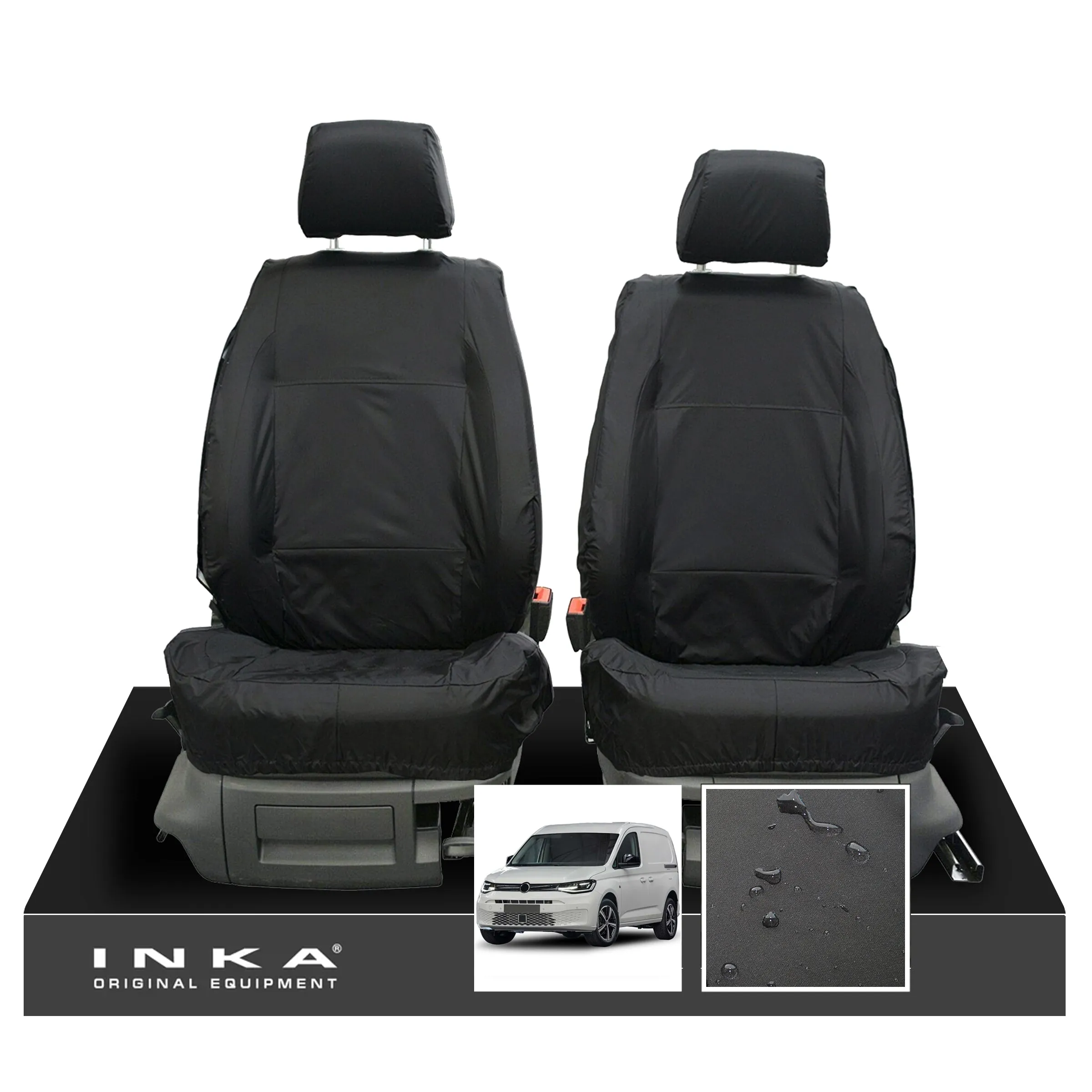 VW Caddy 5 Cargo INKA Front 1 1 INKA Tailored Waterproof Seat Covers Black MY-2020 