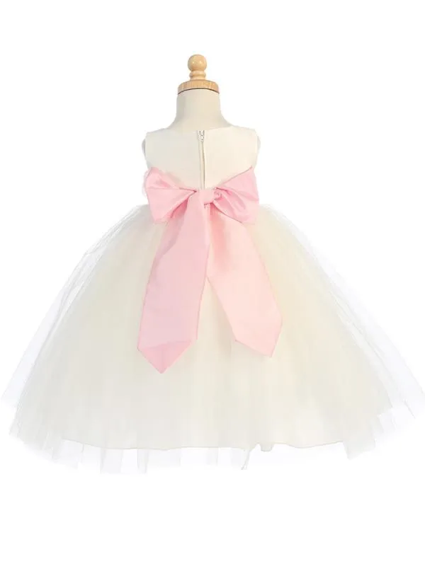 White Flower Girl Dress w/ Choice of Detachable Flower & Sash (12-90P)