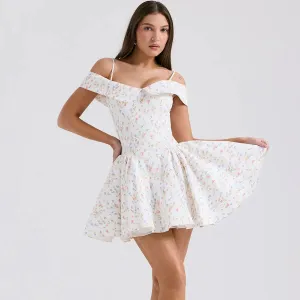 White Posy Print Corset Mini Dress