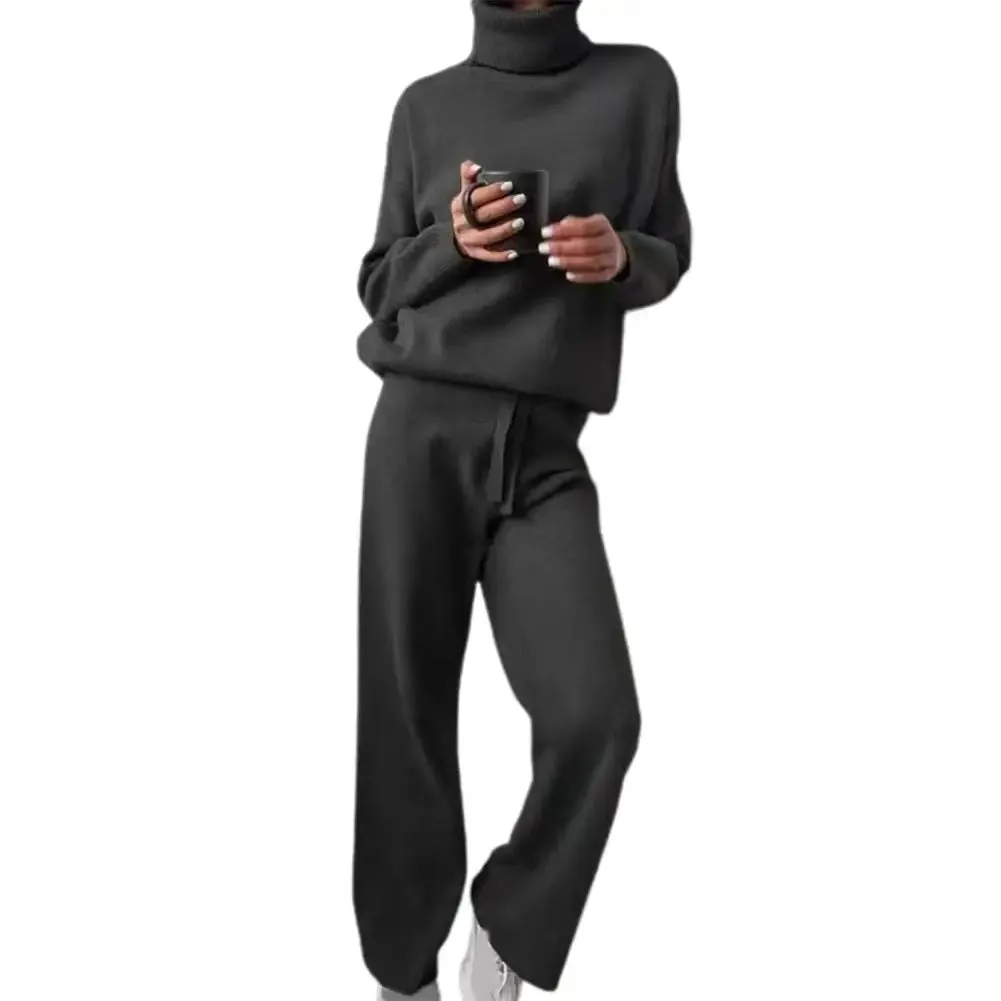 Winter Knitted Two-Piece Set – Cozy Turtleneck Pullover and Pants for Effortless Style & Comfort at Home or Out