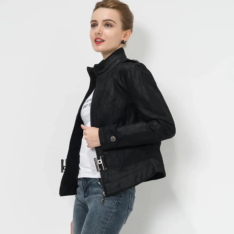 Women's Biker Slim Leather Motorcycle Jacket