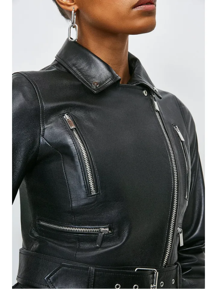 Women's Black Leather Short Fit Biker Jacket