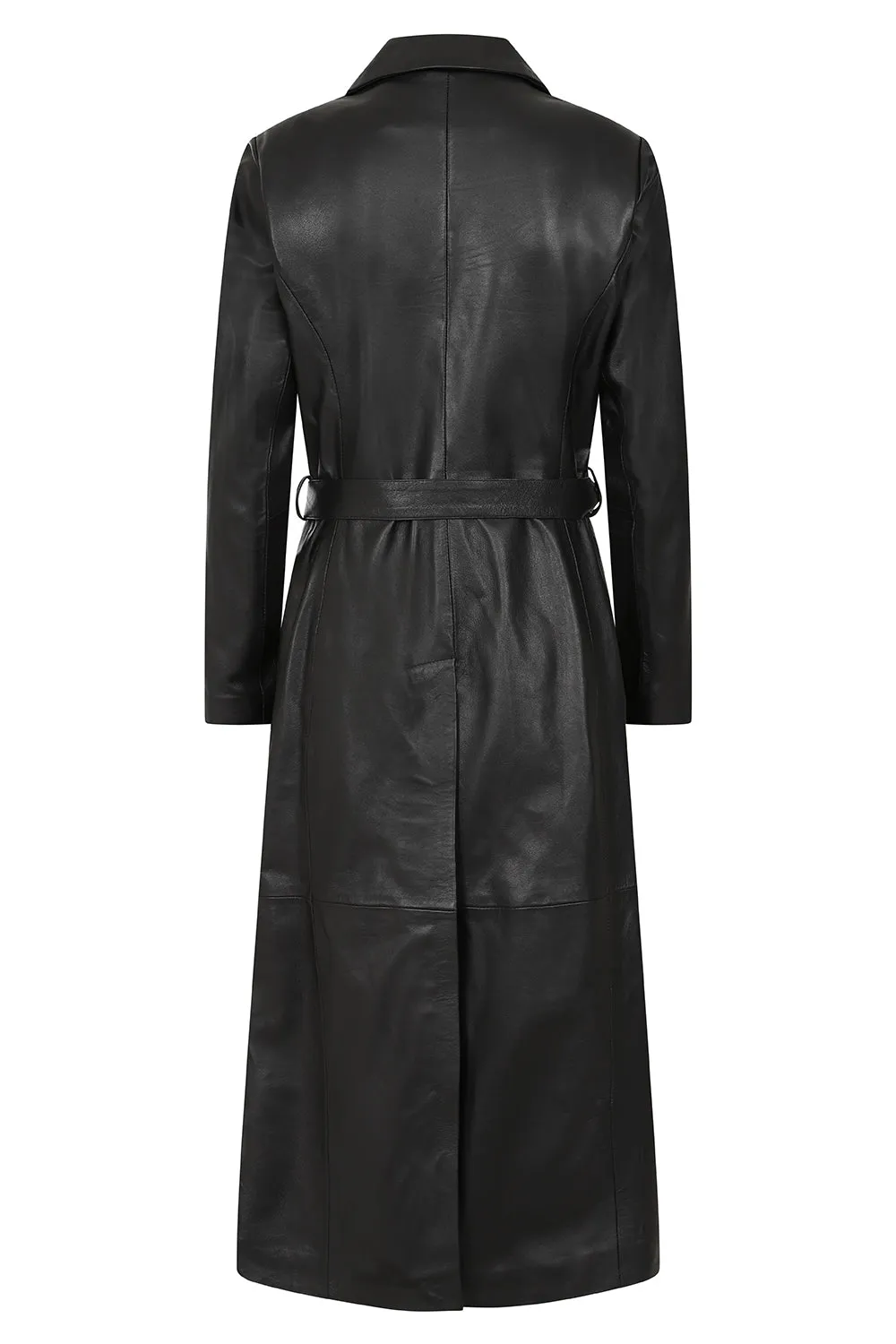 Women's Long Leather Classic Genuine Coat - 'LOLA'