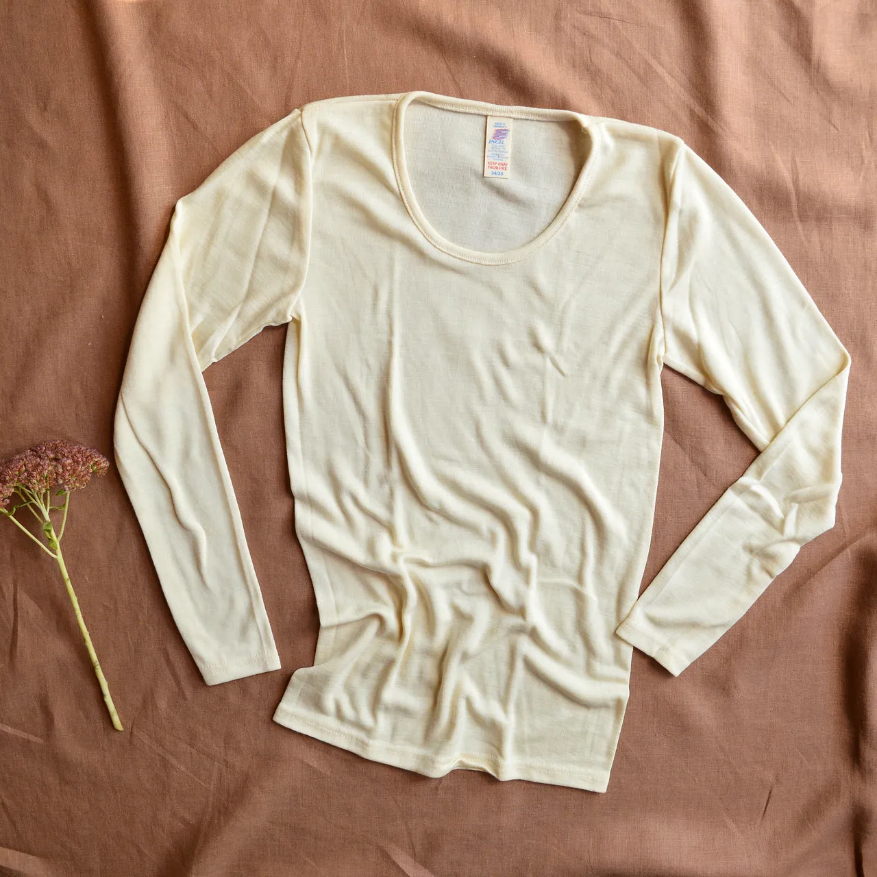 Women's Merino Wool & Silk Long Sleeve Top - Natural