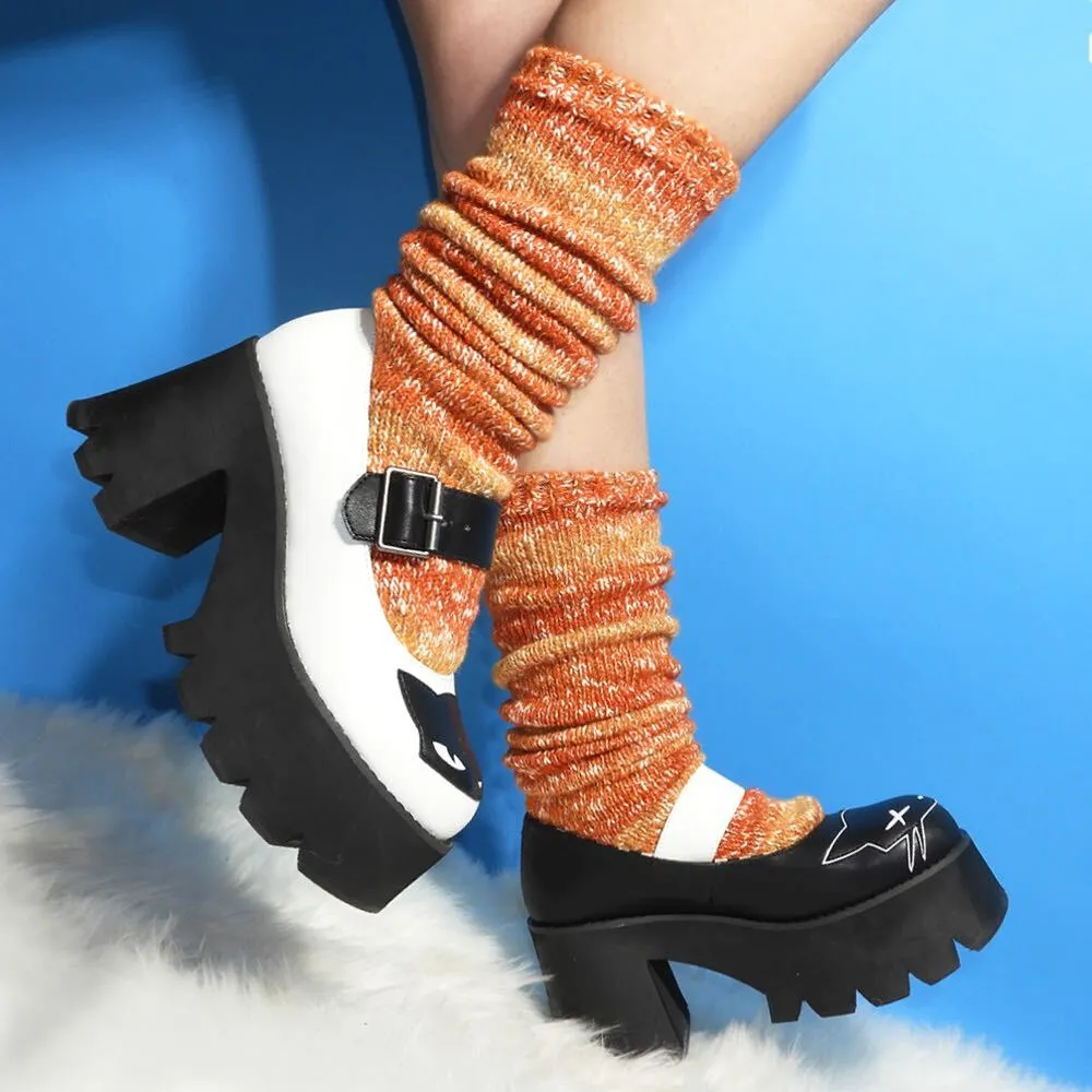 Women's Orange Ombre Marled Slub Stripe Knee High Socks