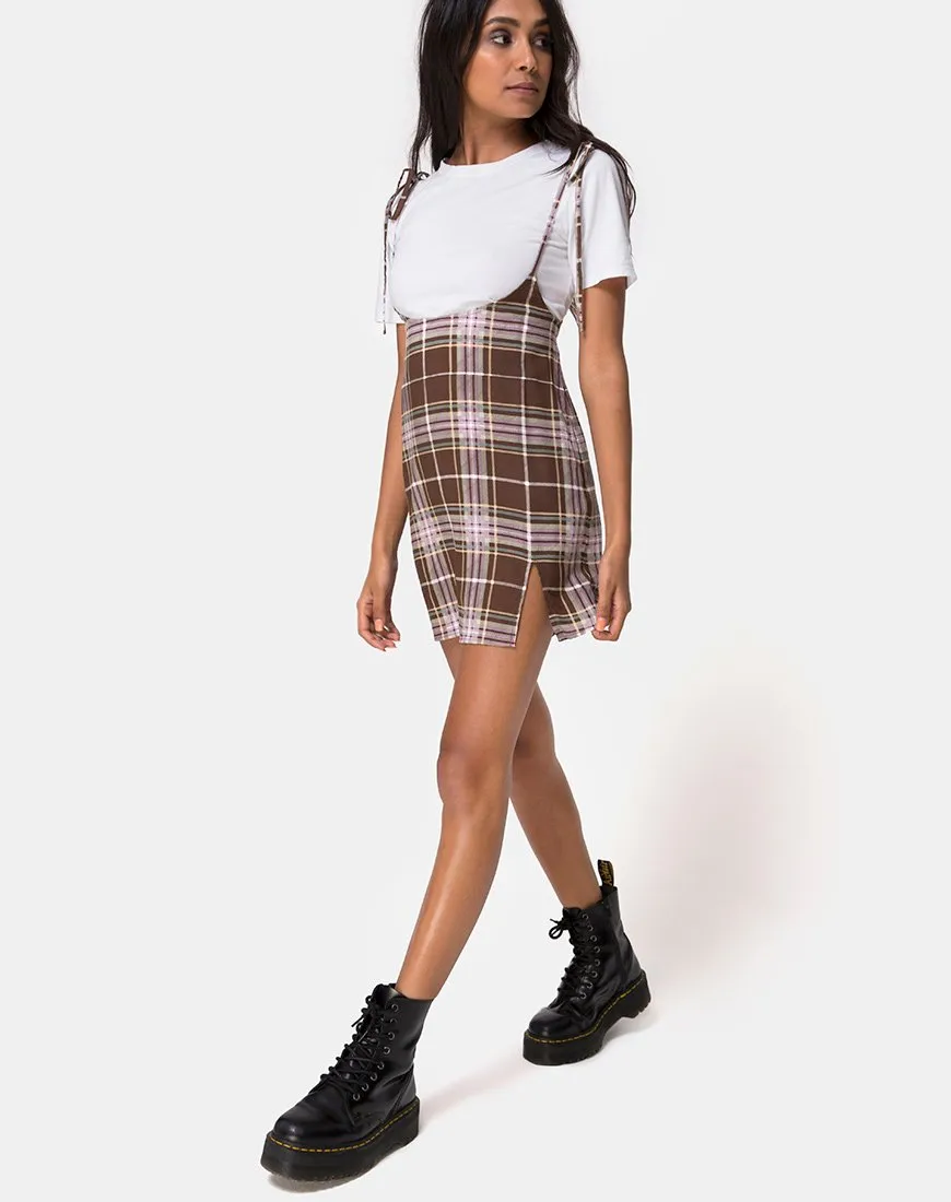 Yelca Mini Dress in Tartan Brown