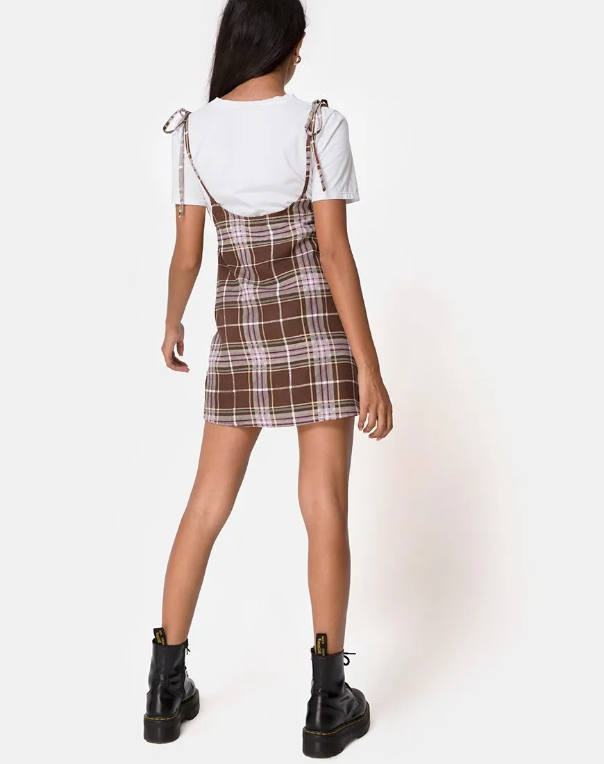 Yelca Mini Dress in Tartan Brown